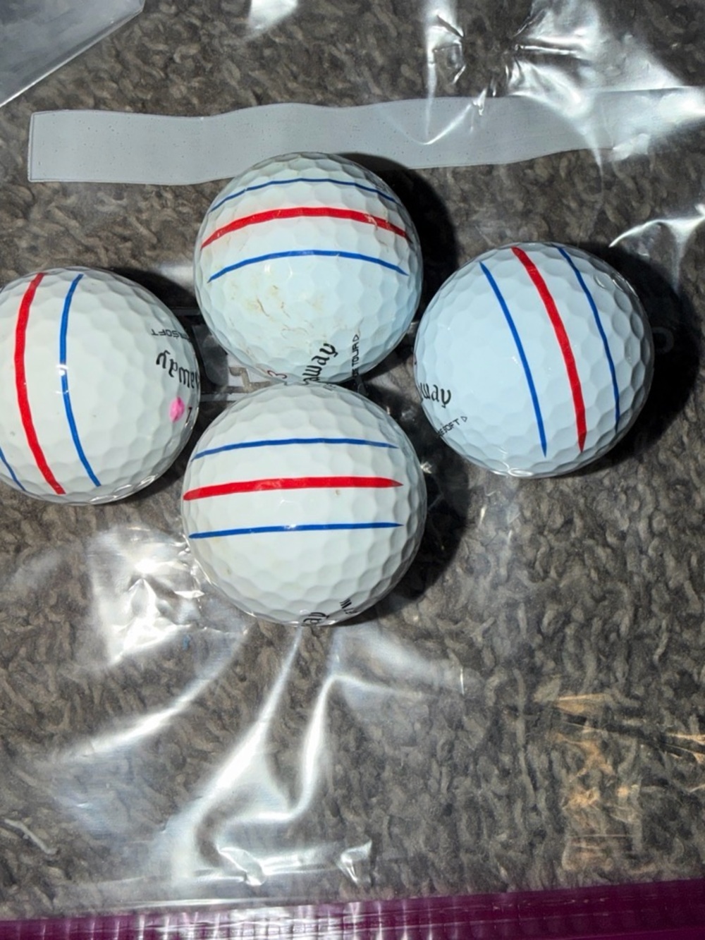 Callaway White Golf Practice Balls with Red and Blue Alignment Stripes